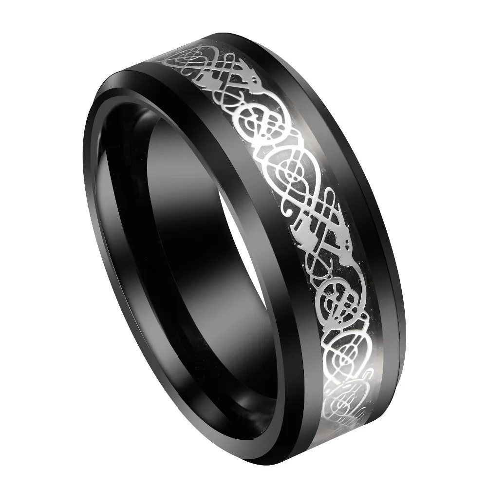 Queenwish-Black-Tungsten-Silver-Celtic-Dragon-Center-Stripe-Band-Ring