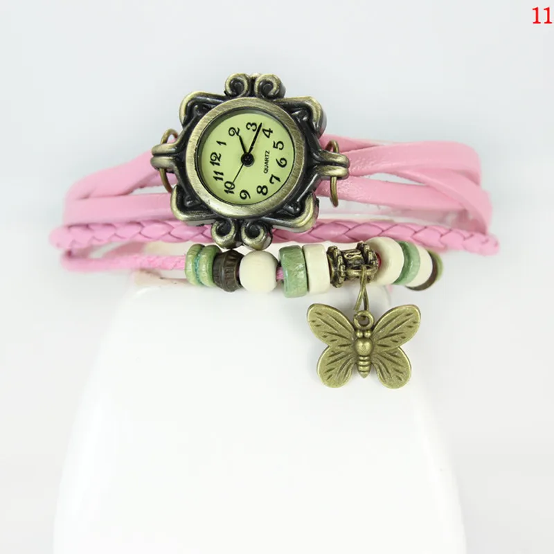 

Antique Leather Bracelet Watch Vintage Women Wrist Watch Butterfly Pendant Synthetic Leather Strap dress Watch Relogio Feminino