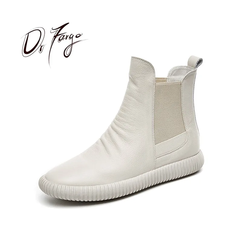 

DRFARGO Shoes Women Genuine Leather Slip on Round Toe Platform Ankle Boots Cow Leather Soft sole Chic Shoes Femme Chaussure 40