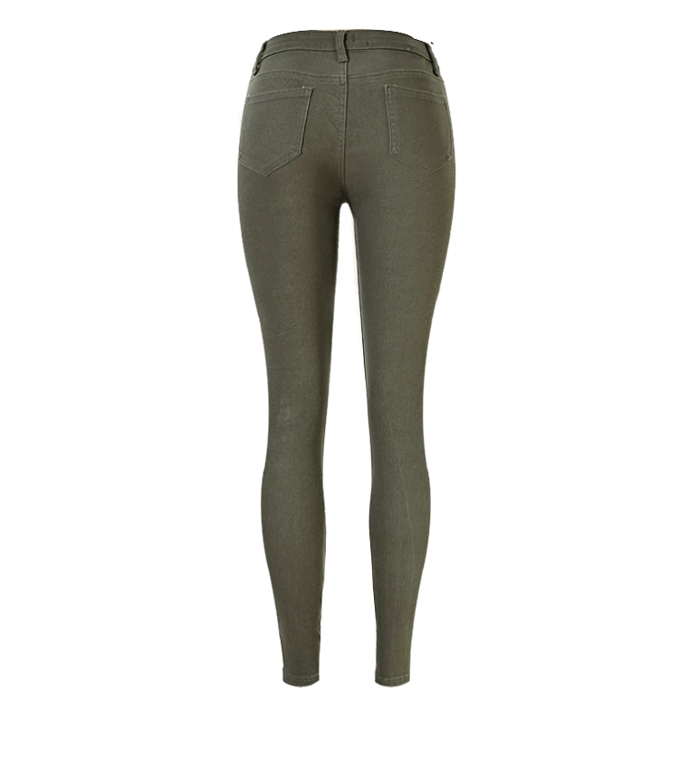Армейский зеленый модные Высокая Талия обтягивающие джинсы Для женщин выдалбливают отверстия Рваные джинсы Femme Push Up Англия Америка деним