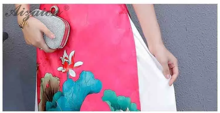 2019 аозай Вьетнам Длинные Cheongsam платья для женщин для Традиционный китайский костюмы Повседневное платье Qipao Oriental стиль розовый Халат