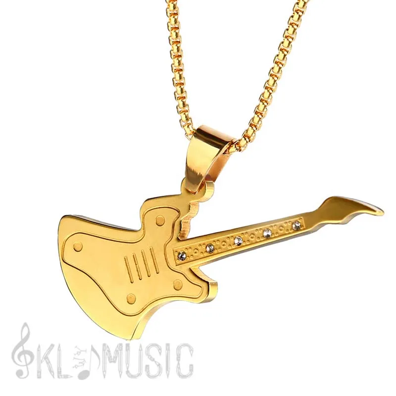 

Stainless steel guitar pendant fashion&diamond rock electric guitar pendant personality men and women hipster band accessories