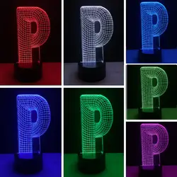 Творческий 3D освещения буквы алфавита P 7 цветов Изменение градиент стол светодиодный ночник для дома постели декора детские подарки