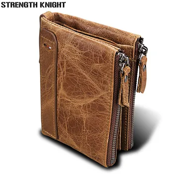 

Genuine Crazy Horse Cowhide Leather Men Wallet Short Coin Pocket Purse Small Vintage Wallets Brand High Quality Designer