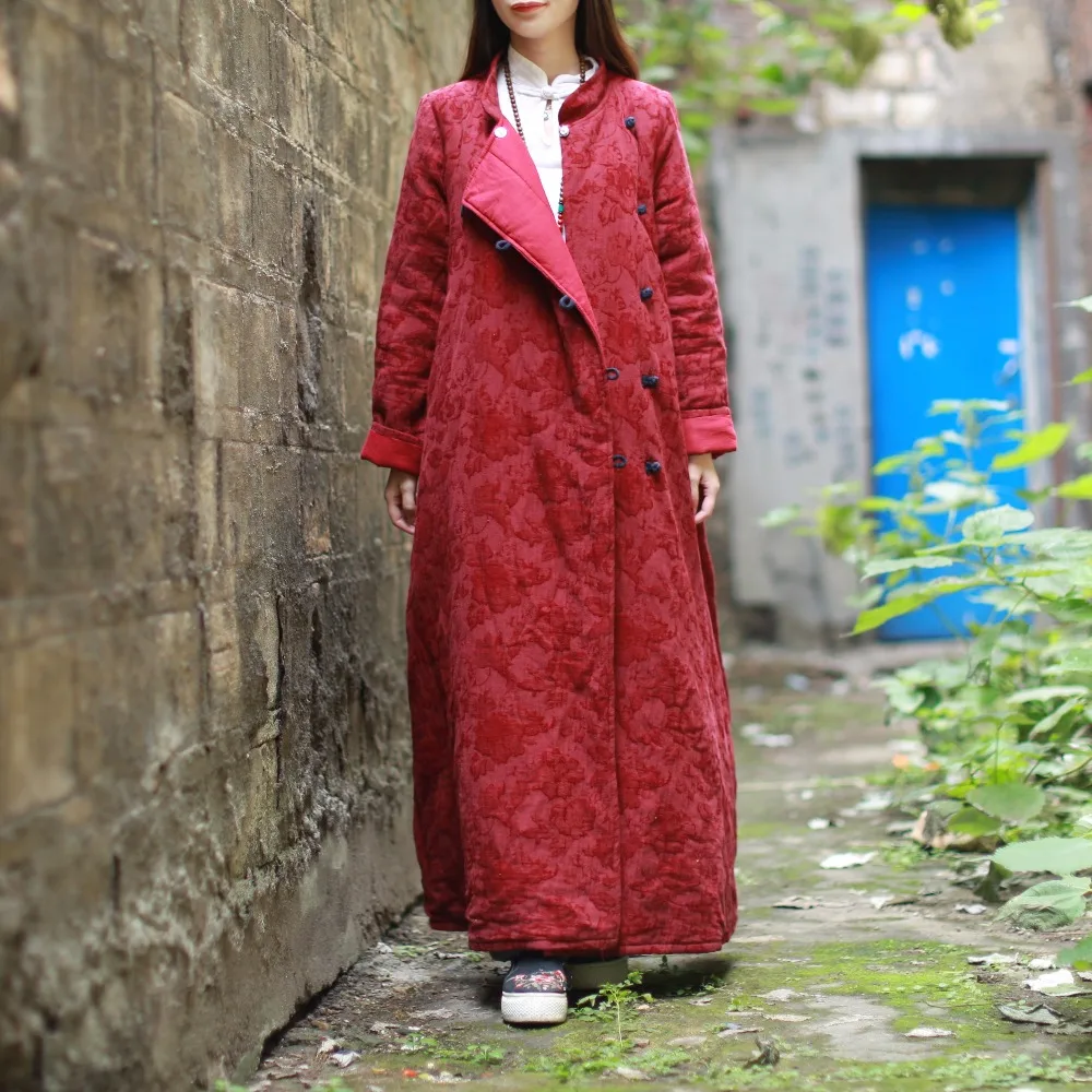 Manteau Dark Px7042 Col Blue Matelassé Stand Automne D'hiver Parka wine Veste Pardessus Lzjn Winterjas Red Longue Jacquard 2018 Chinois Femmes Poche qfawpxnXOT