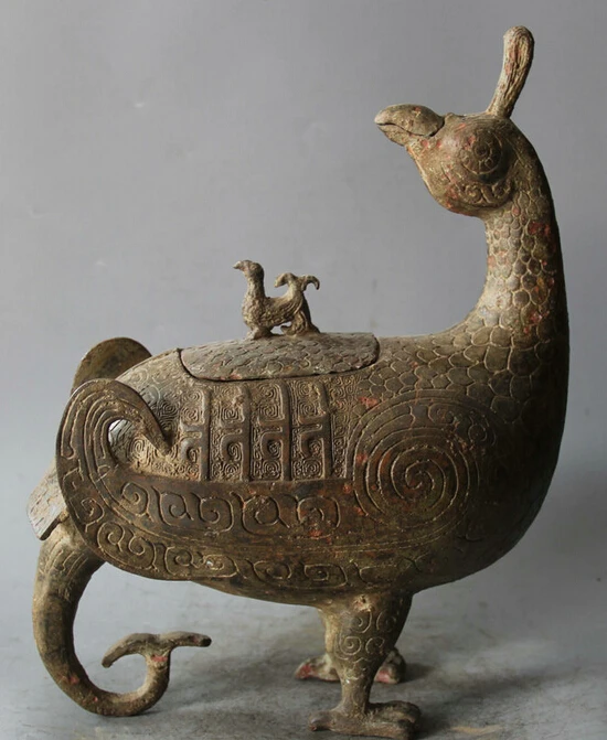 

JP S62 13" Archaic Chinese Dynasty Bronze Poll Parrot Phoenix Bird Statue Censer Zun Discount 35%