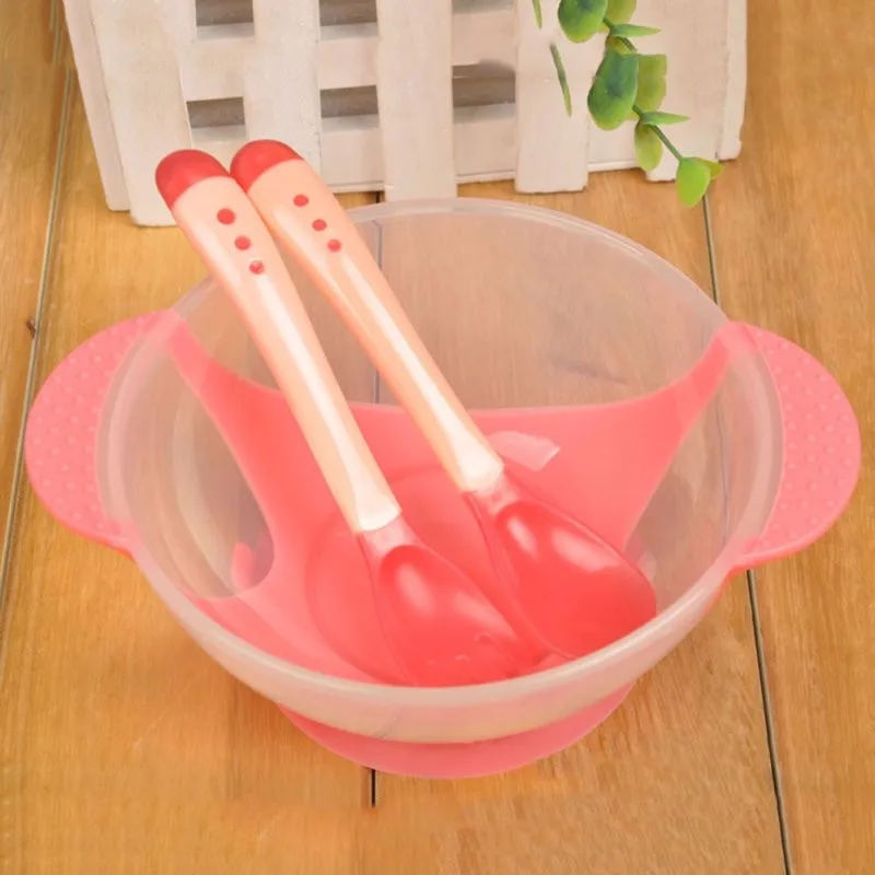 3 шт., детская посуда с присоской для обучения, миска для еды, ложка с датчиком температуры, детская ложка, набор посуды для малышей