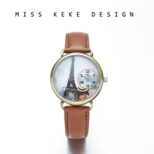 미스 Keke 2018 새로운 디자인 클레이 귀여운 제네바 선물 발렌타인 아이 드레스 소녀 시계 여성 선물 레트로 빈티지 에펠 탑 파리