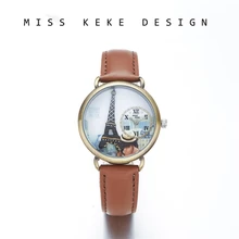 Miss Keke 2018 New Design Clay Cute Geneva Gift Valentine Kids Dress Girl Watches Women Vintage Eiffel Tower Paris 635