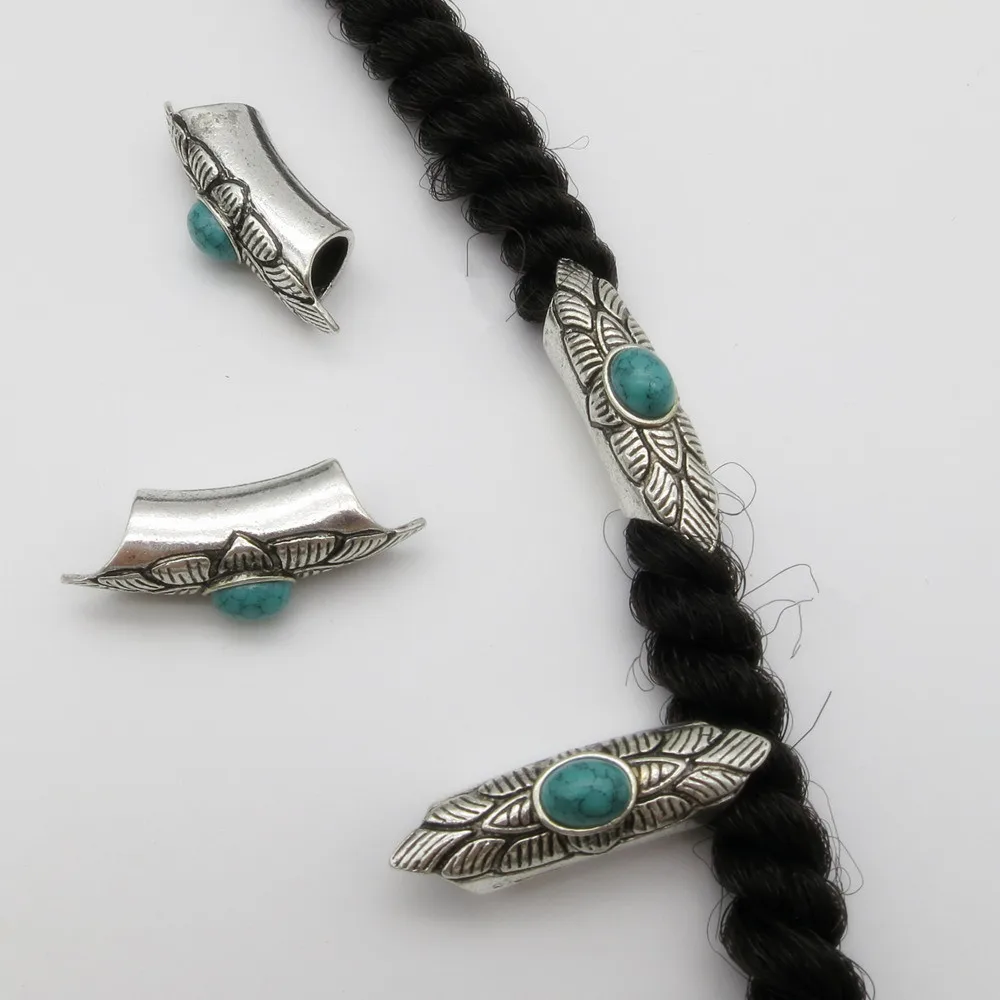 

4Pcs/Lot Antique Silver Green ornament hair braid dread dreadlock beads tube rings approx 8.5mm hole for Hair accessories