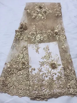 

2019 High Quality Latest Popular Gold African Frence Net lace with STONES Fabric for Nigerian Wedding Dresses