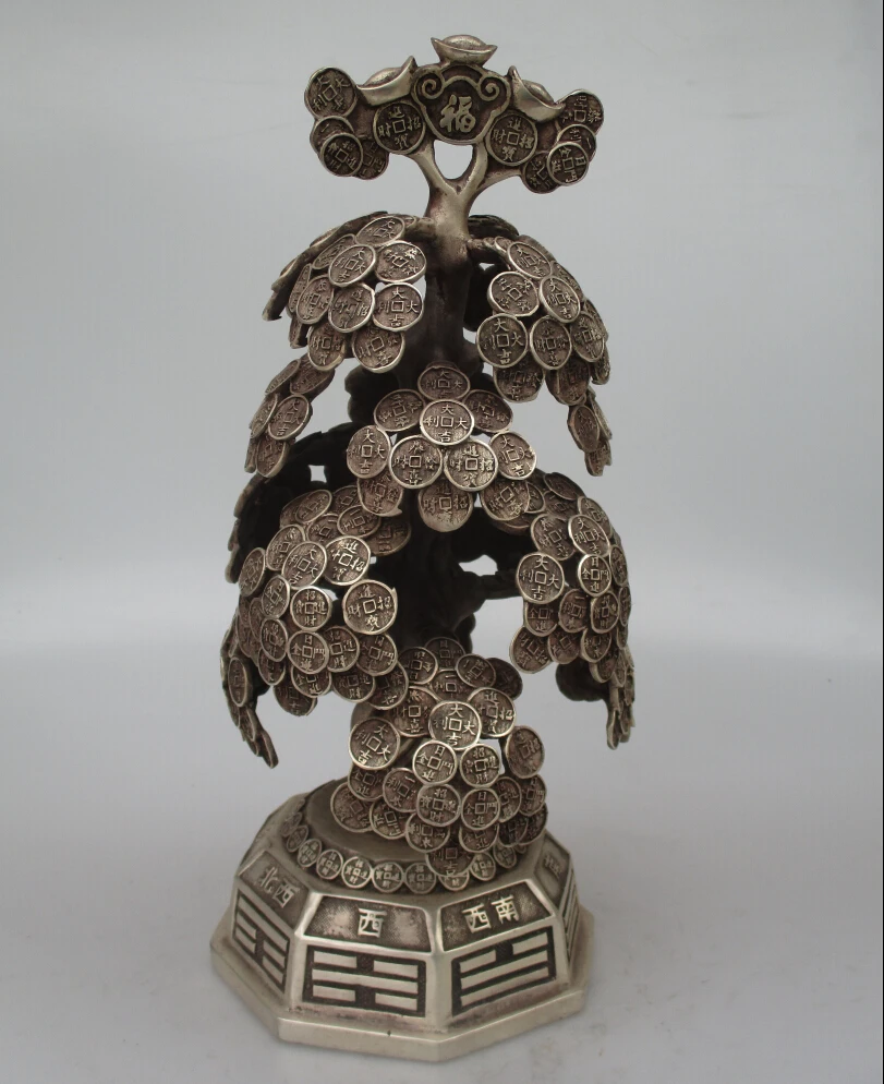 

Collectible Decorated Old Handwork Tibet Silver Carved Big Coin Tree Statue/Home Feng Shui Wealth Tree Sculpture High: 35CM