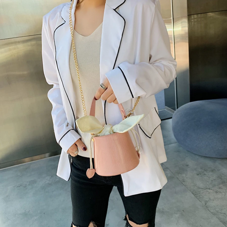 البسيطة الأعلى مقبض سلاسل دلو حقيبة المرأة حقائب عارضة قماش القوس عقدة حقيبة ساعي السيدات خمر الكتف Crossbody أكياس