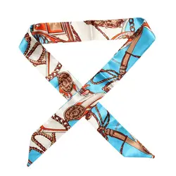 2018 Новый Дизайн шарф Цветочный принт галстук Для женщин Шелковый шарф платок бренд мешок ручки ленты Малый длинные шарфы 100 см