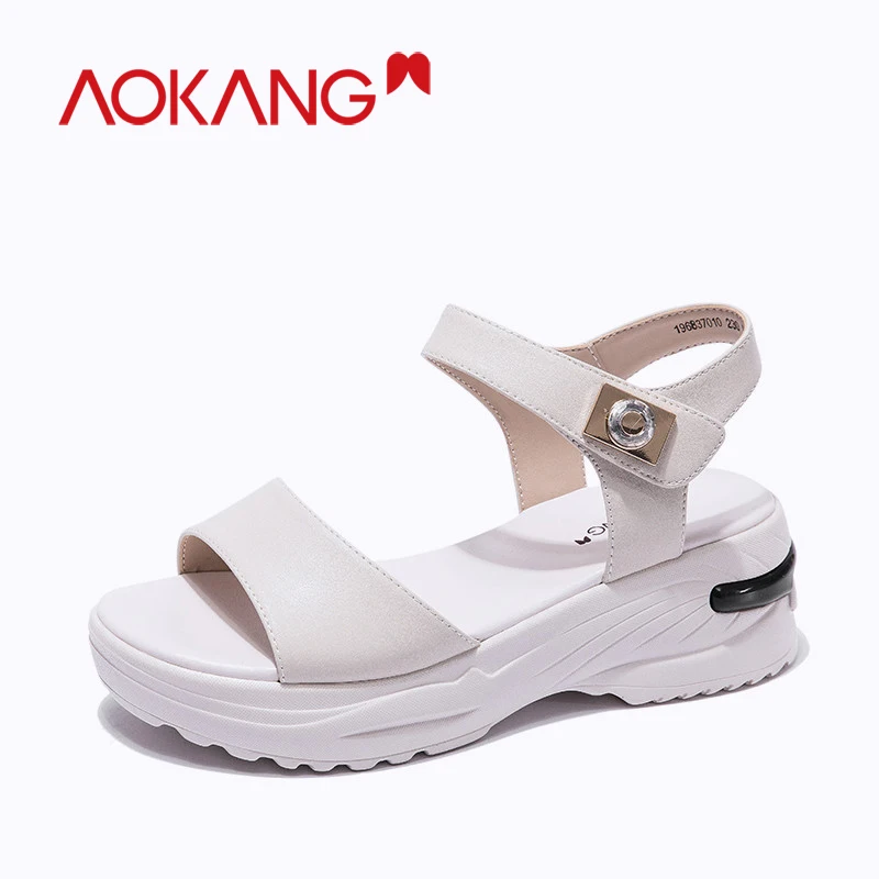 

AOKANG Wedges Shoes For Women Sandals High Heels Summer Shoes Woman 2019 Flip Flop Chaussures Femme Platform Sandals hook loop