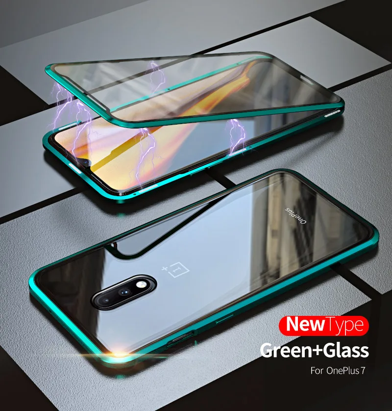 Переднее+ заднее стекло 360 чехол с полной защитой для Oneplus 7 Pro металлический чехол с магнитной адсорбцией для Oneplus 7 сенсорный экран