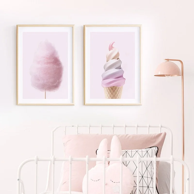 

Nordic Posters and Prints Pink Ice Cream Cotton Candy Canvas Painting Modern Wall Picture for Girl Room Dessert Shop Decoration