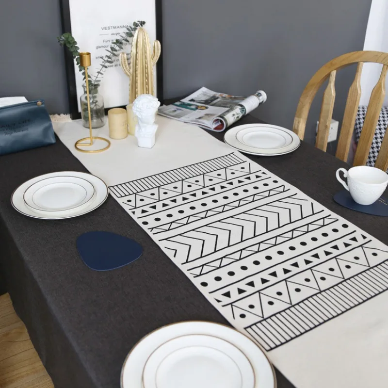 Черно-белая скатерть с геометрическим узором, скатерть для обеденного стола, богемный декор, покрытие для стола для свадеб, дома