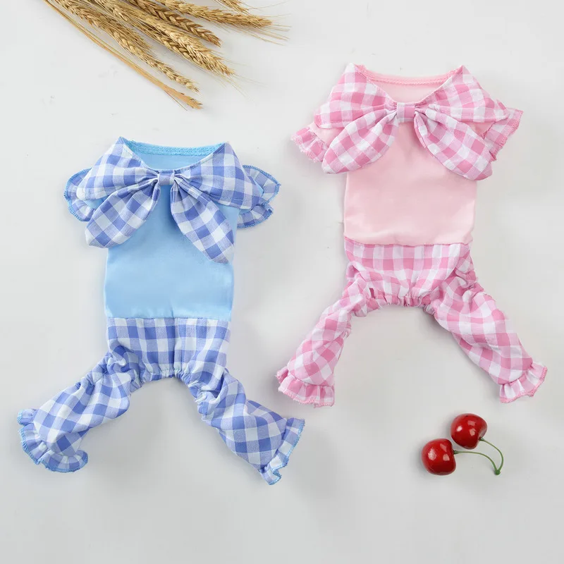 

Summer Cute Pet Dog Cat Clothes Puppy Clothing Shirt Plaid Four-legged Yorkshire Chihuahua Dog Costume French Bulldog Clothes