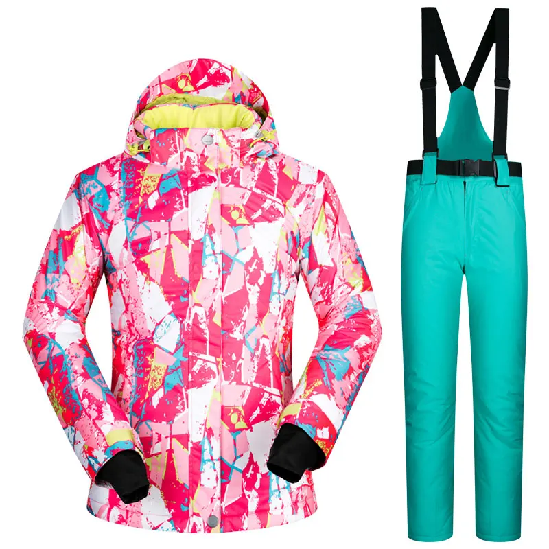 Сноубординг костюмы брендовые зимние женские ветронепроницаемая Водонепроницаемая теплая женские наборы Лыжная одежда и зимние штаны лыжные костюмы для женщин - Цвет: MHPT and Lake Blue