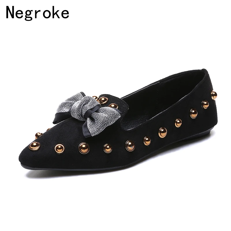 

Pointed Toe Casual Shoes Woman Ballet Flats 2019 Sexy Bowknot Loafers Designer Rivet Women's Moccasins Boat Shoe Sapato Feminino