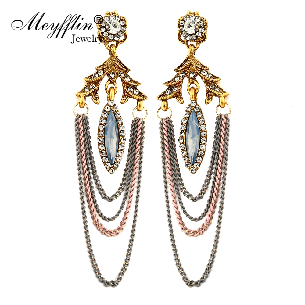 Meyfflin Retro Long Drop Earring Female Vintage Gold Color Chains
