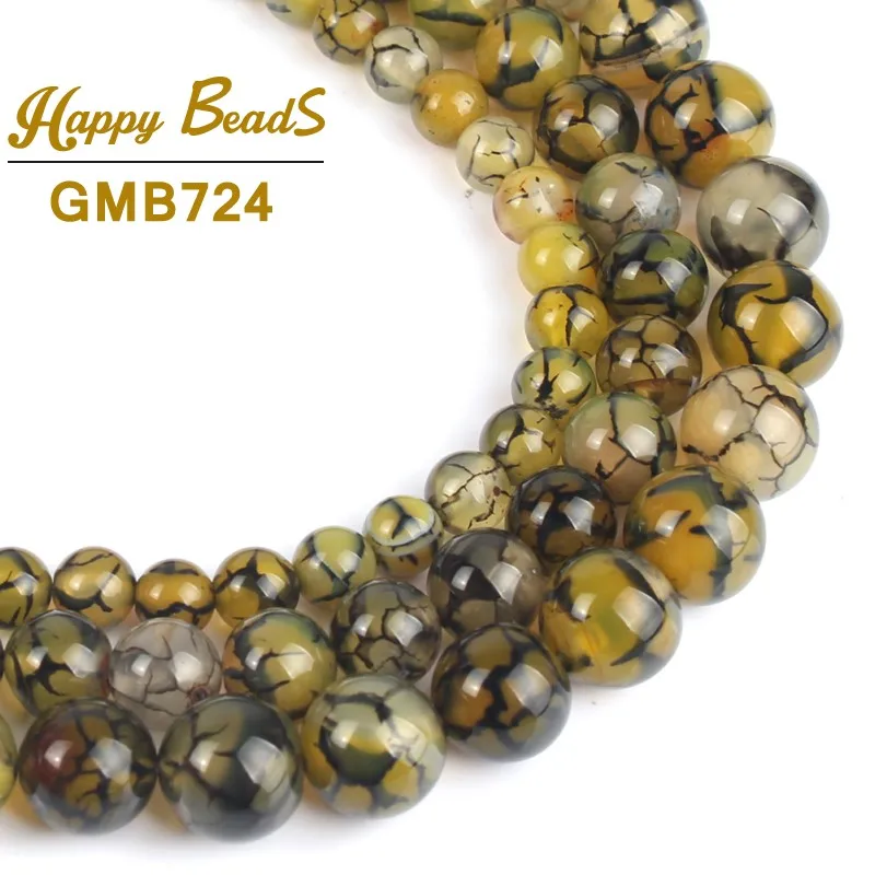 

Natural Stone Beads Yellow Black Line Dragon Vein Agates Round Loose Beads 6/8/10MM For Jewelry Making DIY Bracelet Necklace