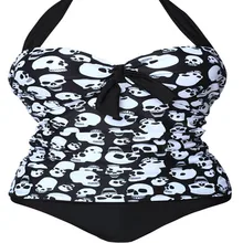 Сексуальный женский цельный купальник с бретельками, пуш-ап, с принтом черепа, Холтер, открытая спина, пляжная одежда, высокая талия, купальники размера плюс M~ 4XL