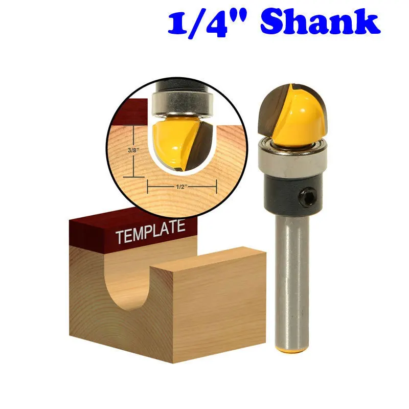 1pc 1/4" Shank Round Nose Router Bit with Shank Bearing 1/2" W x 3/8" H