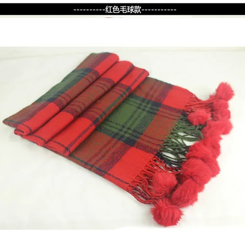 Красочные клетчатые кашемировые шарфы с кроличьим мехом pom для женщин Зимний толстый теплый шарф-одеяло обертывания bufanda Новая мода - Цвет: 5