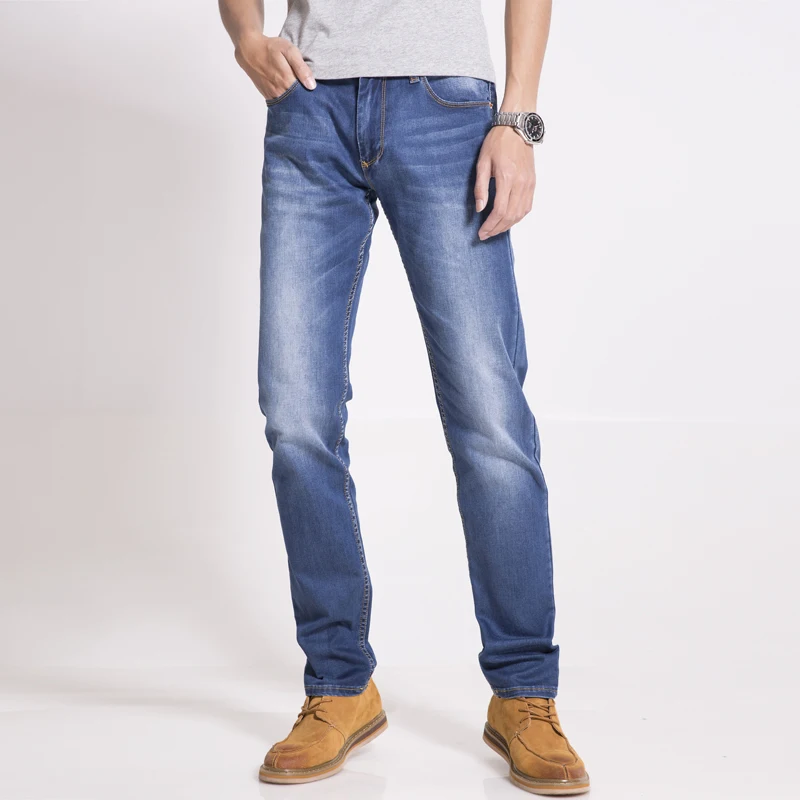Мужские повседневные эластичные джинсы, тонкие, обычный крой, хорошая резка, идеальные детали размера плюс, рваные брюки, класс стиль