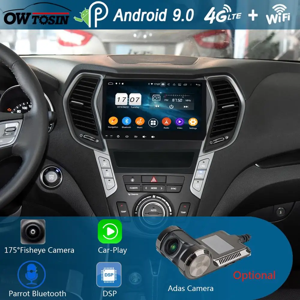 

9" Android 9.0 8Core 4G+64G Car Multimedia Player For Hyundai IX45 SantaFE Santa Fe 2013-2017 GPS Radio Stereo CarPlay Parrot BT