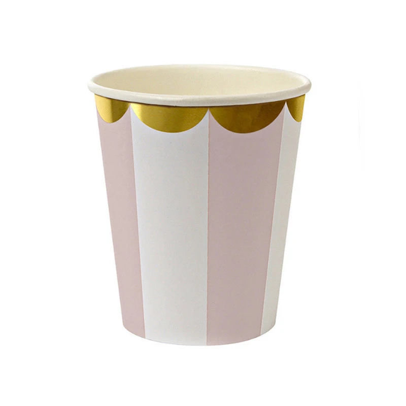 

10pcs Pink Stripe Paper Cups Disposable Tableware Wedding Birthday Decorations Baby Shower Theme Festival For Kids Girls Boys