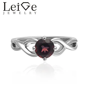 

Leige Jewelry Round Cut Solitaire Lab Red Garnet Rings Wedding Rings for Women Sterling Silver 925 January Birthstone