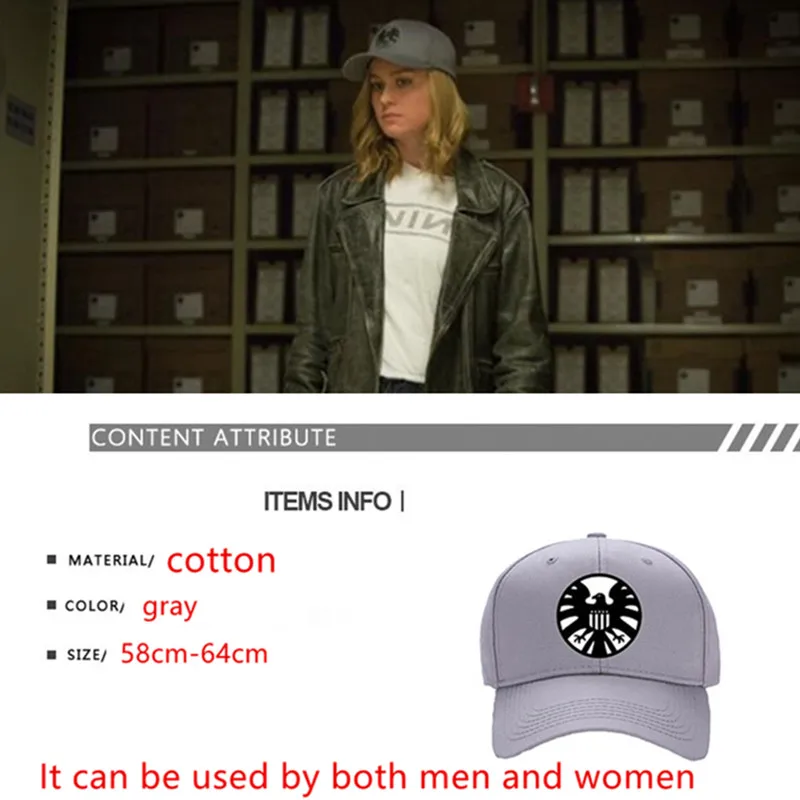 

ZSQH Captain Marvel Hat Carol Danvers Adjustable Hip Hop Sun Baseball Caps Snapback Agents of S.H.I.E.L.D Shield Unisex for