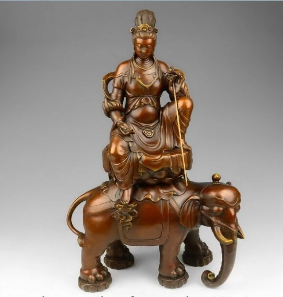 

Tibet Buddhism Red Copper Ride Elephant Samantabhadra Bodhisattva Buddha Statue