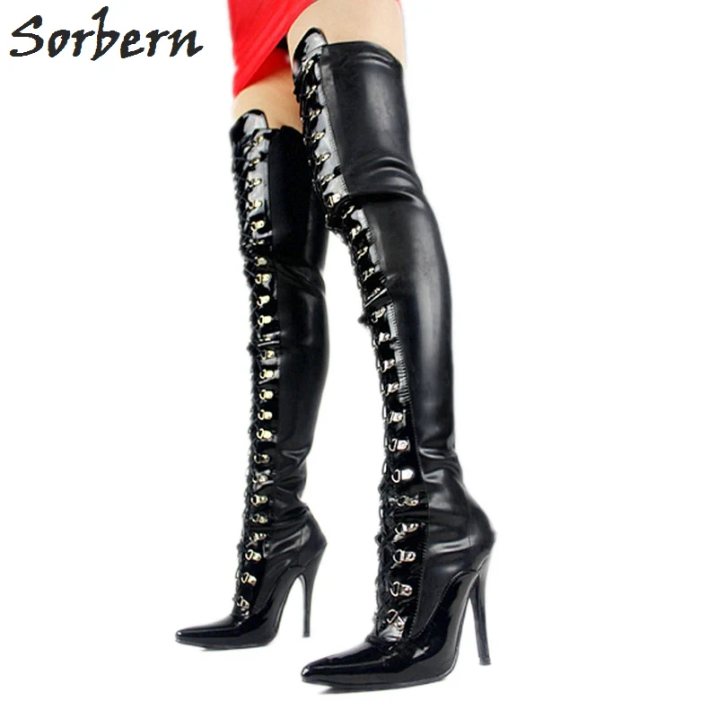 black shiny lace up boots