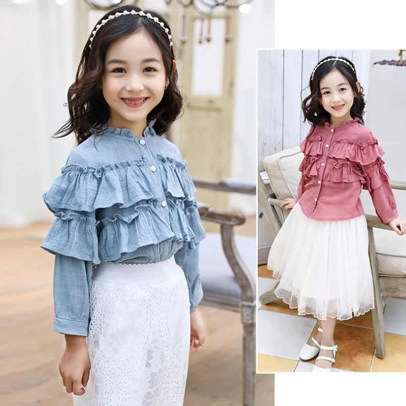 

2019 Spring Autumn Toddler Teenager School Girl Blouse Ruffles Kids Shirt Long Sleeve Children's Clothes Girls Tops And Blouses