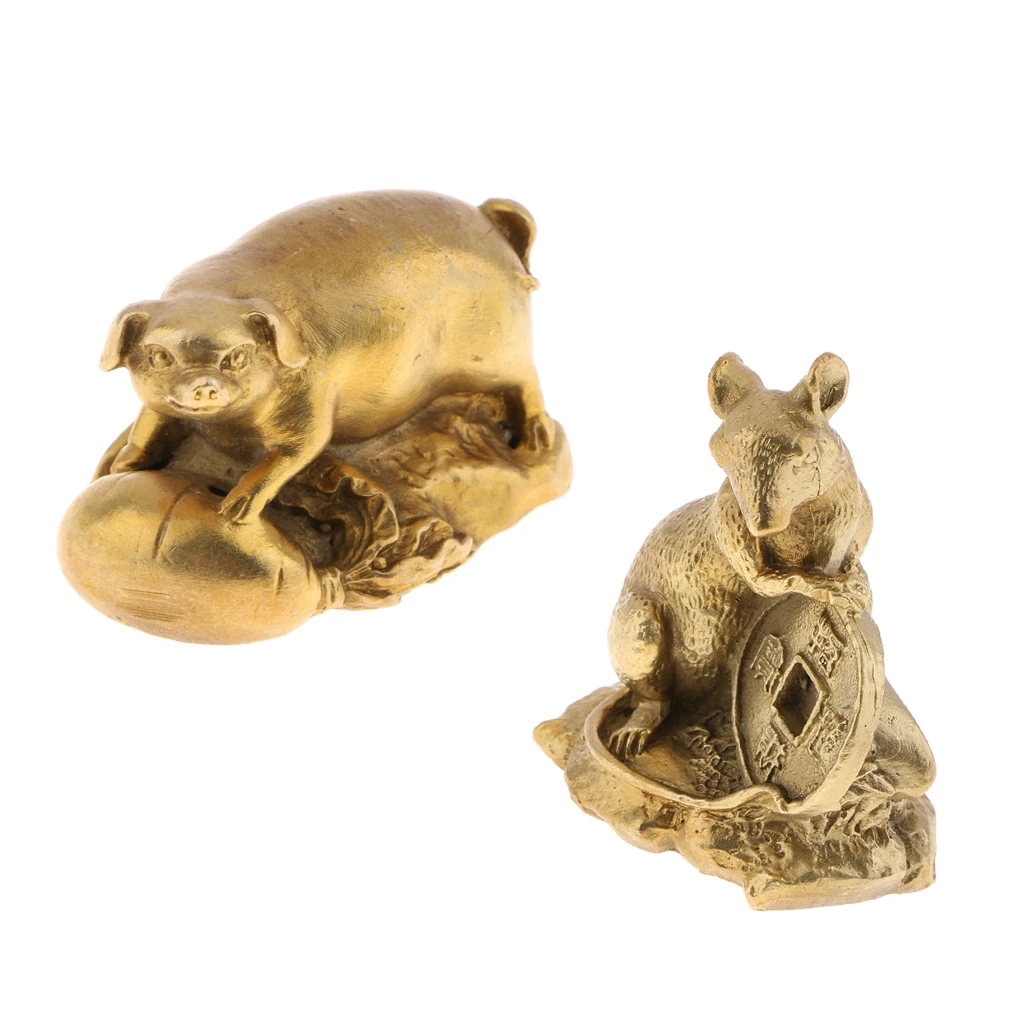 2x Lucky Money Wealth Home Office Feng Shui Decor. Chinese Zodiac Animal Collectible Figurine Sculpture