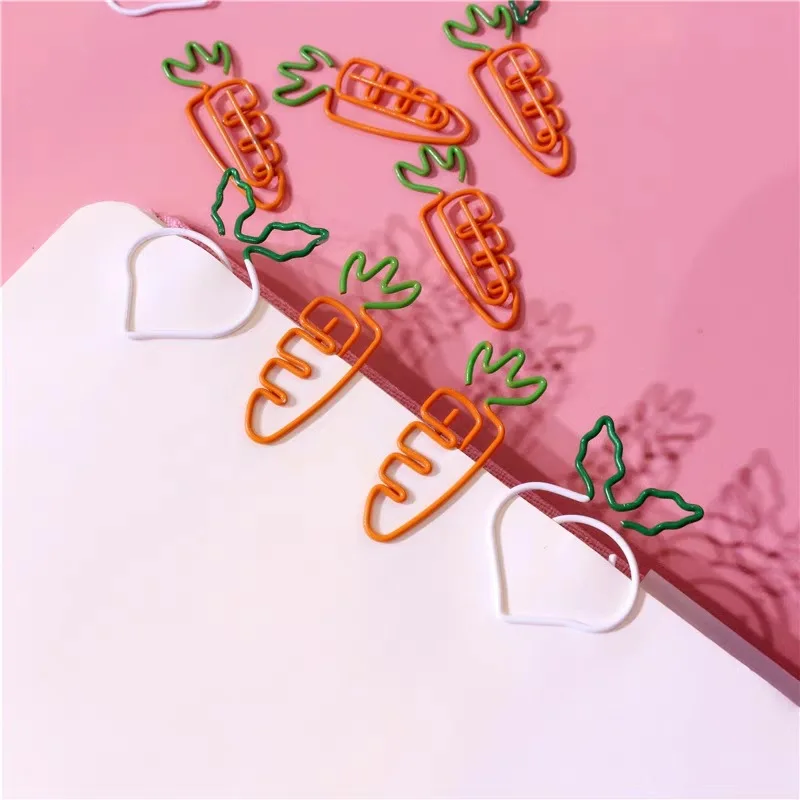 

5pcs Cartoon Metal Vegetable Modeling Creative Special-shaped Paper Clip Carrot Radish Paper Clip Bookmark Stationery