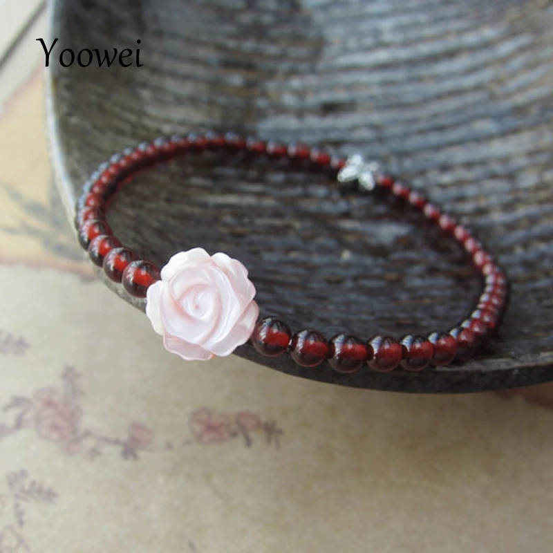

Yoowei Rose Flower Bracelet Natural Gemstone Amber Stone Jewelry Butterfly 4mm Round Cherry Beads Stretch Bracelet Boutique Gift