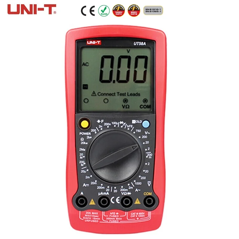 

Original UNIT UT58A Professional Electric Digital Multimeter LCD Digital Multimeter AC DC Voltage Current Capacitance