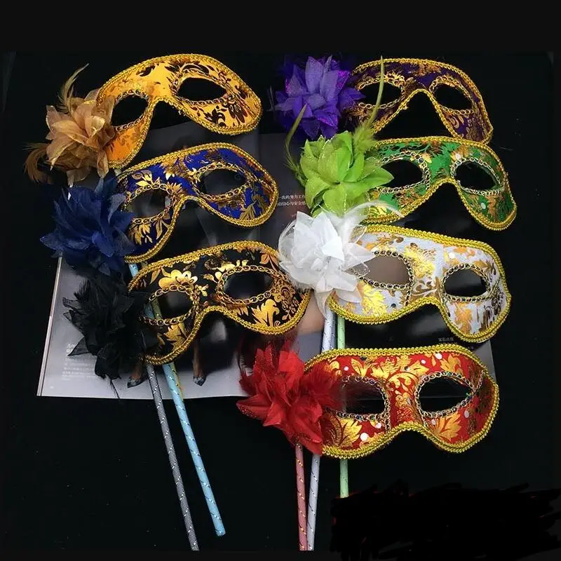 

Venetian Half face flower mask Masquerade Party Mask on stick Sexy Halloween christmas dance wedding Party Mask supplies LX6502
