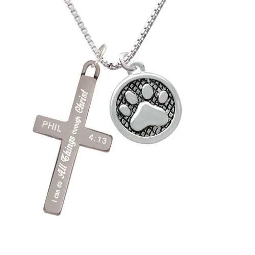 Paw in Circle - I Can Do All Things - Cross Necklace (1)