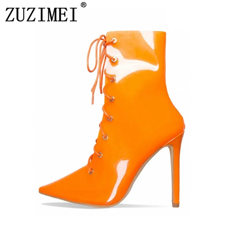 

New Transparent Boots Clear Chunky heels Mujer Thin heel Women Boots Lady Sexy Party Summer Boots Lace Up boots size 34-42