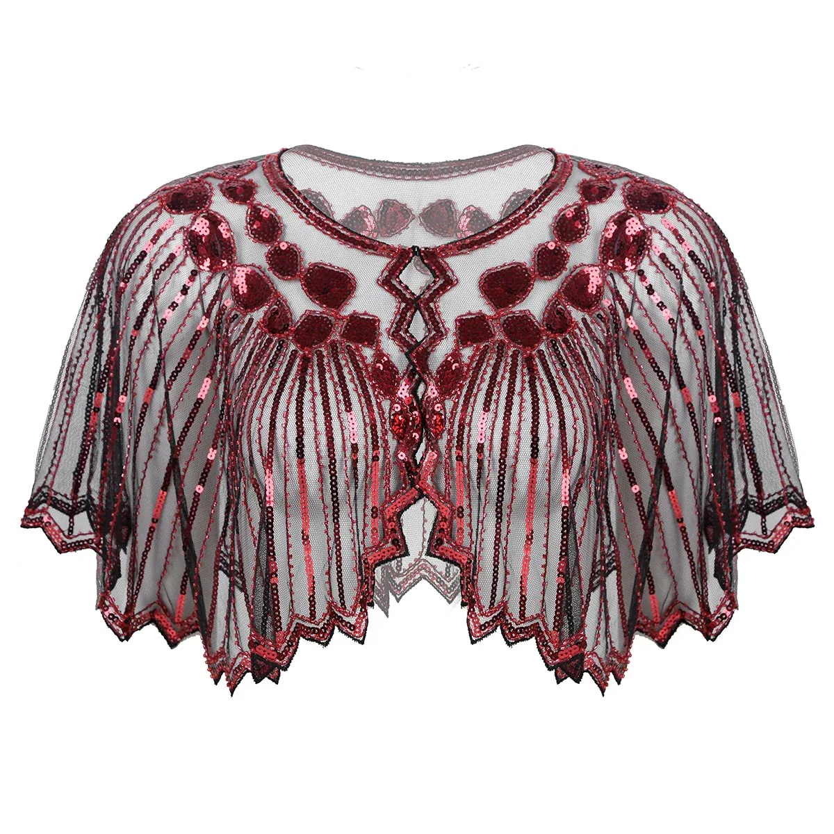 Black Burgundy Женская шаль в стиле ретро, винтажная, 1920 s, блестящая, с блестками, с бисером, вечерняя накидка, свадебная, праздничная шаль, болеро, Хлопушка, накидка - Цвет: Black Burgundy