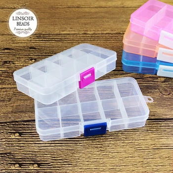 

10 Grids Adjustable Transparent Plastic Storage Box for Small Component Jewelry Tool Box Bead Pills Organizer Nail Art Tip Case