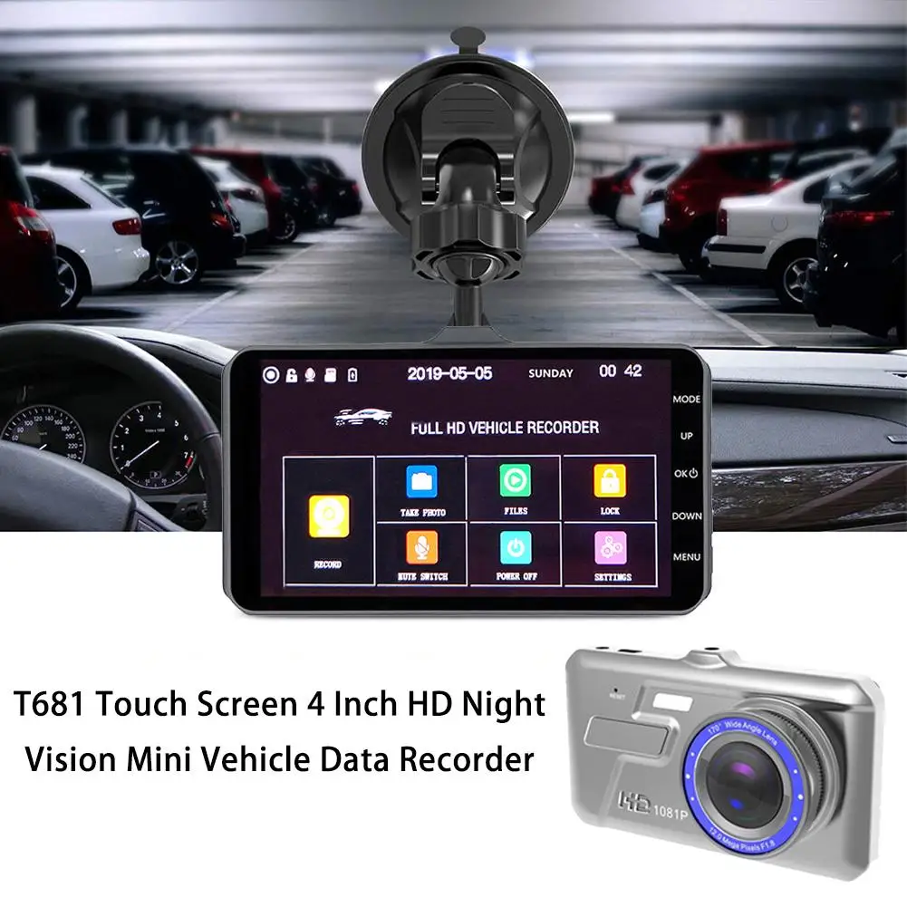 T681 сенсорный экран 4 дюймов HD ночного видения мини регистратор данных автомобиля