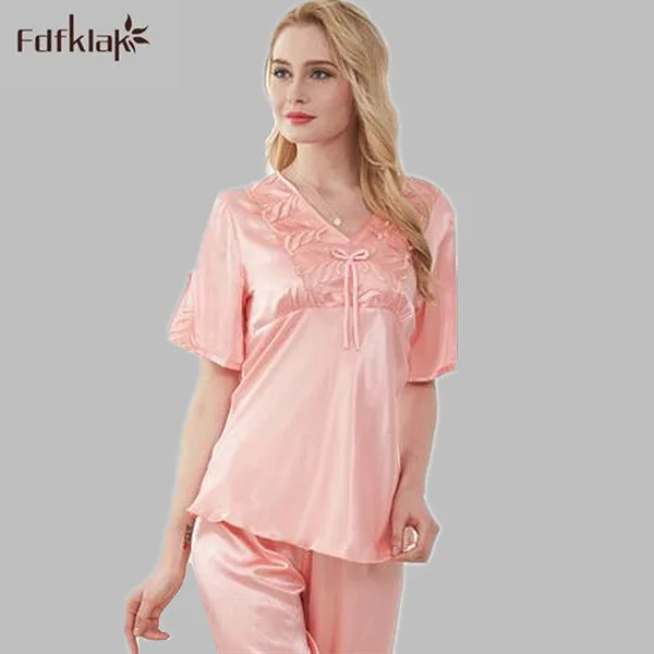 Pijama feminino новый бренд с коротким рукавом шелковый атлас пижамный комплект Sexy v-образным вырезом летние пижамы женские пижамы Домашняя