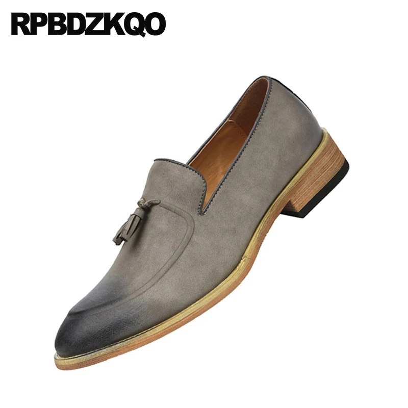 Punta Zapatos Retro Hombres Casuales Estilo Cepillo 2018 brown Mocasines En Slip De azul Negro Primavera Pie Del Gamuza gris Cuero Azul Dedo Borla Oxford Británico Los dRqpOxPwT
